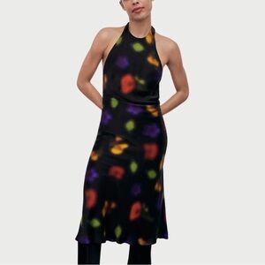 silk laundry halter dress in black blur